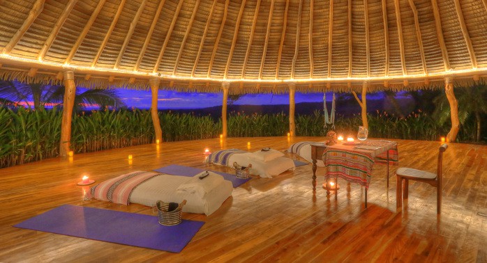 yoga deck with fluffy beds for iboga trip