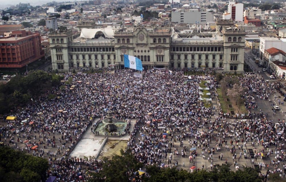 Aerial view of a protest in Guatemala City against President Otto Pérez Molina and Vice President Roxana Baldetti for the recent corruption case involving high-level officials, April 25, 2015.