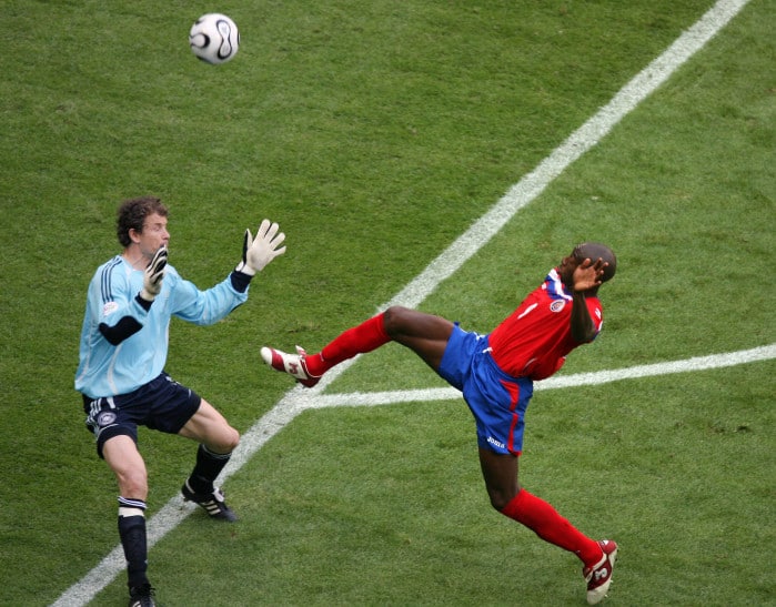 Wanchope, shown here against Germany in the 2006 World Cup, ranks as Costa Rica's best player of all time.