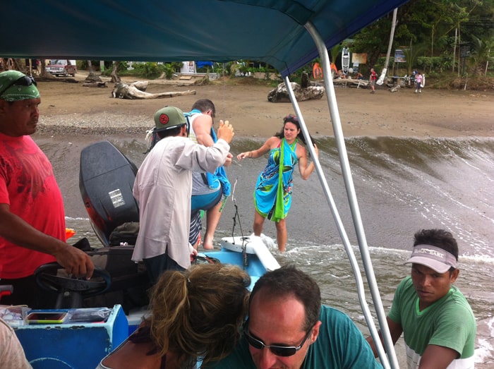 The boat drops off a French couple at Drake Bay, a free service offered to those not returning to Sierpe.
