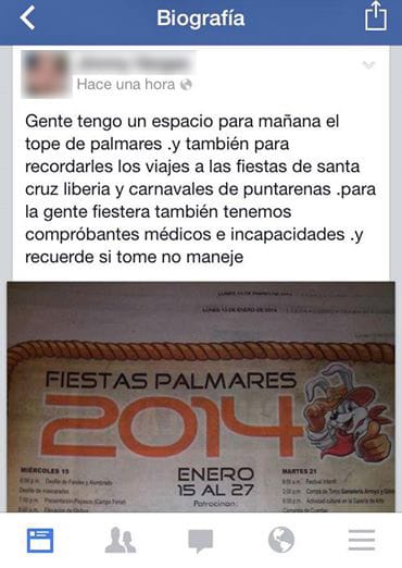 Facebook post offering fake Caja notices