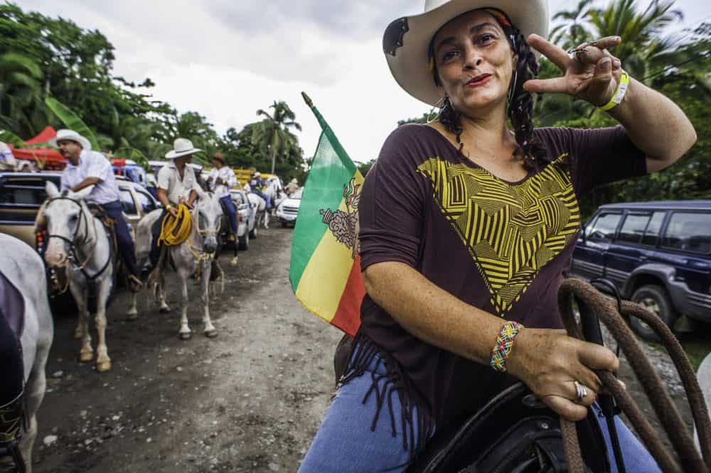 Group of riders showcasing their horses at Puerto Viejo’s Rasta Tope parade