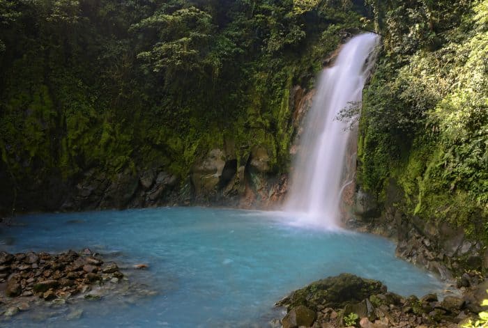 The famous Río Celeste Waterfall in Costa Rica