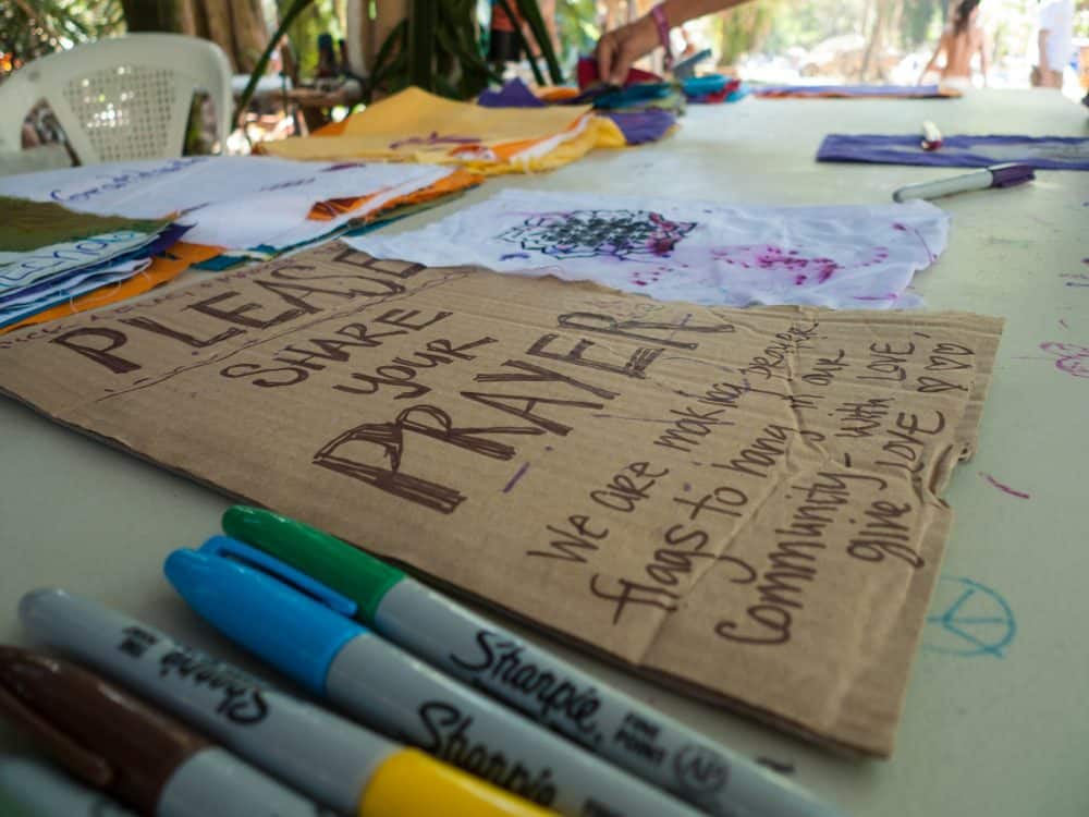 prayer flag decorating station