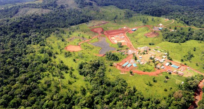 An aerial photograph of the Crucitas gold mining site in San Carlos, Alajuela, in northern Costa Rica.