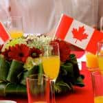 The Canadian flag adorns a floral centerpiece at a Canada Day celebration. Photo for illustrative purposes.