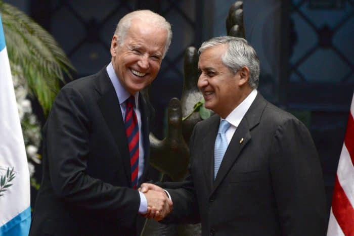 U.S. Vice President Joe Biden shakes hands with Guatemalan President Otto Pérez Molina.