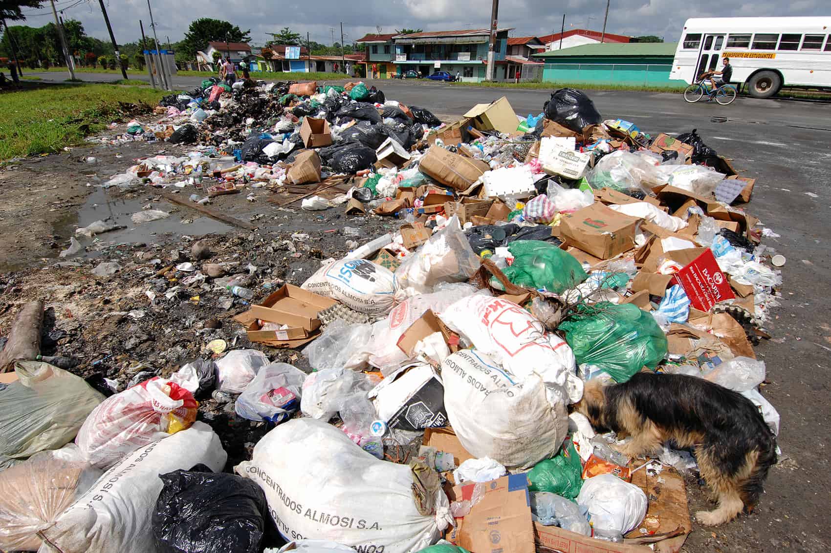 Trash piled in the streets in the eastern province of Limón.