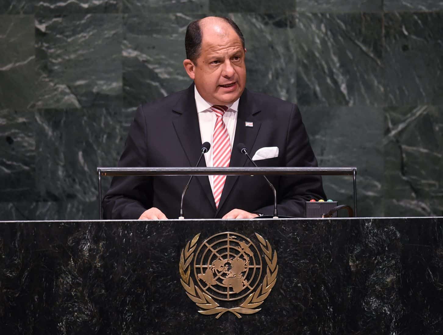 Costa Rican President Luis Guillermo Solís addresses the 69th session of the United Nations General Assembly.
