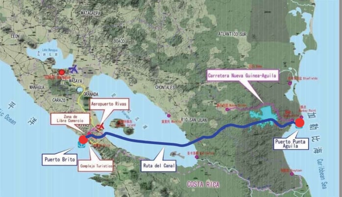 A map of Nicaragua Canal Proposal