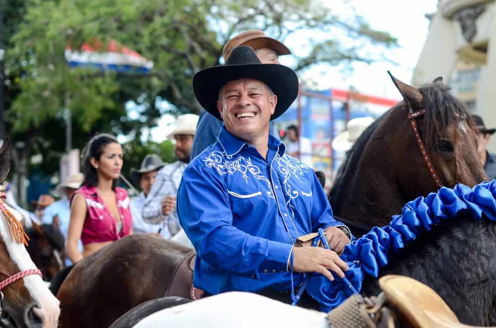 Smiling cowboy at Costa Rica National Horse Parade in the capital San Jose