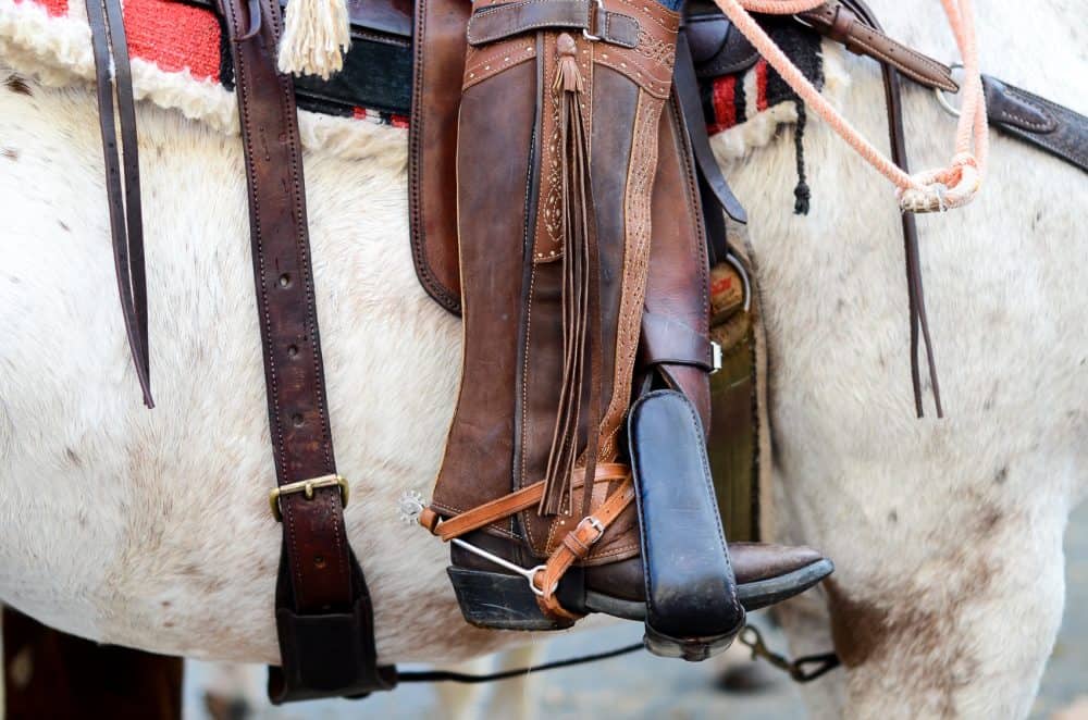 Close up of a riders gear  at Costa Rica National Horse Parade in the capital San Jose