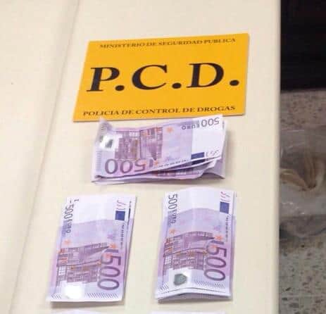 Euros confiscated from two Dutch women suspected of trying to smuggle cash into the country, Feb. 20, 2015.