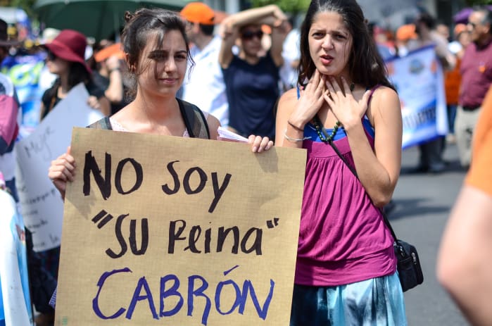 A poster held during a march to commemorate the U.N.’s International Day for the Elimination of Violence against Women, in San José, Nov. 25, 2014.