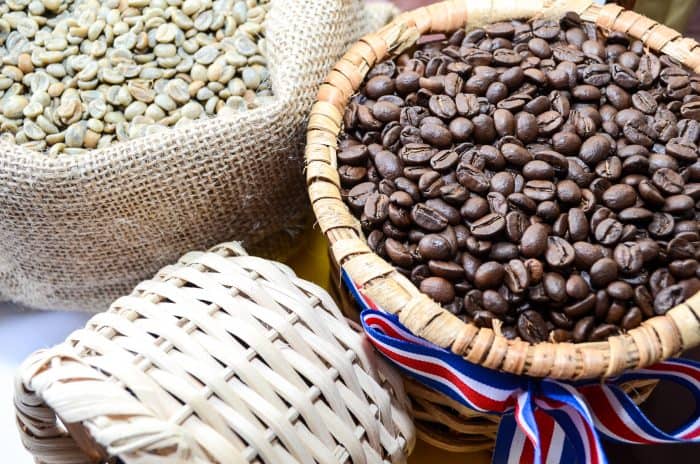 A basket of Costa Rica roasted coffee.