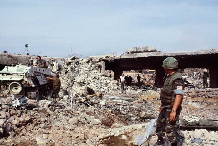 U.S. Marines search for bombing victims after a terrorist attack against the headquarters of U.S. troops that killed 241 U.S. soldiers on Oct. 23, 1983 in Beirut.