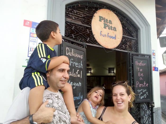 The Tzafar family in front of Pita Pita in Granada, Nicaragua.