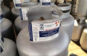 Propane gas cylinders.