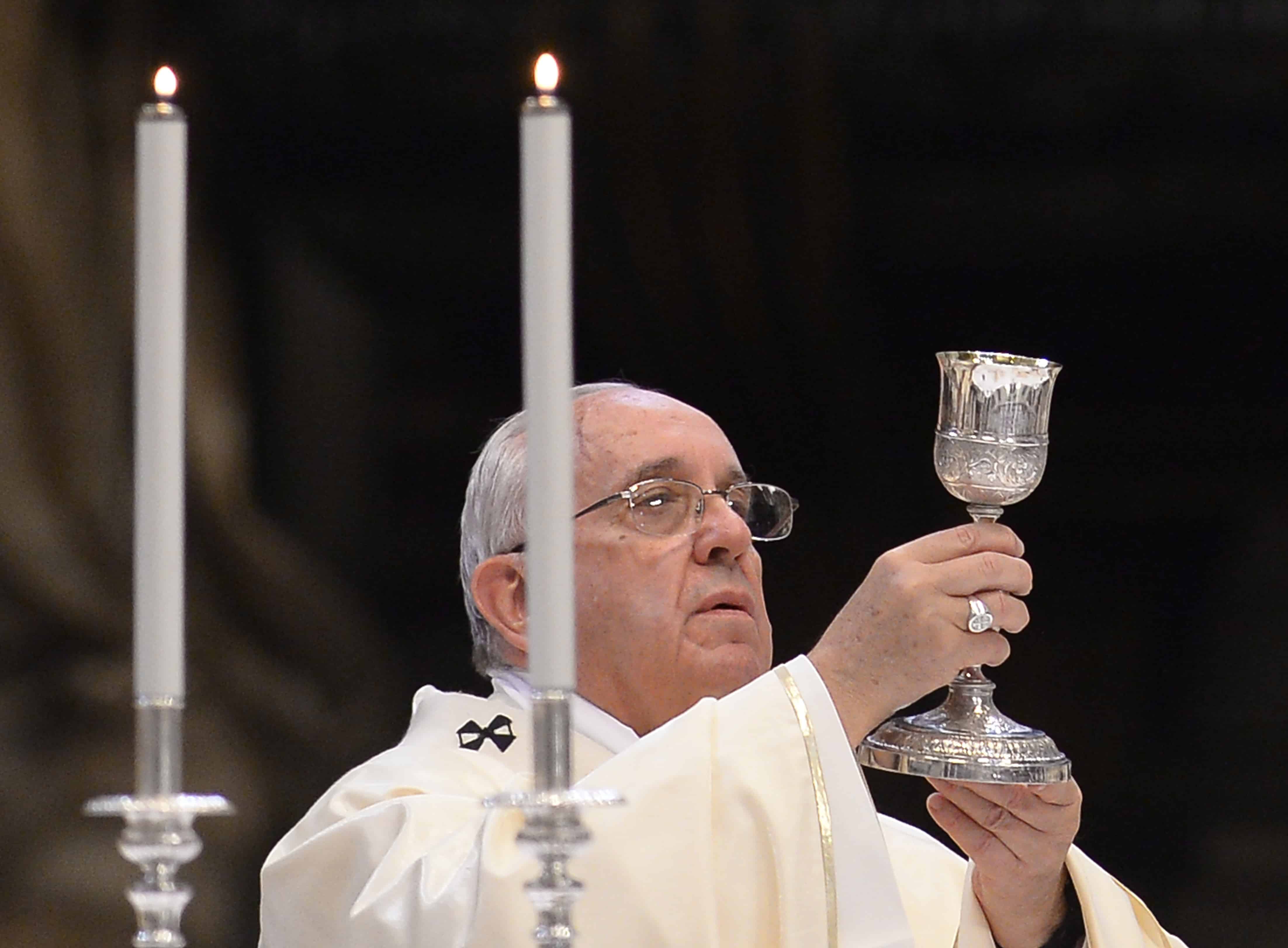 Pope Francis leads a mass in St Peter's basilica before the opening of the General Assembly of Caritas Internationalis on May 12, 2015 in Vatican.