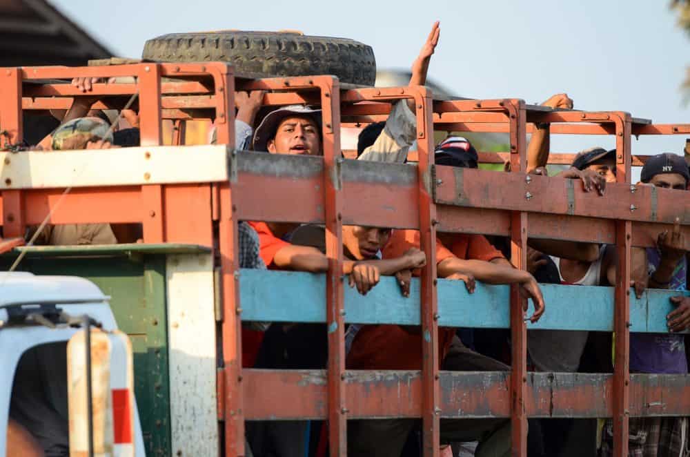 A cattle truck full of Nicaraguan migrants caught by Costa Rican police near the Las Tablillas border crossing, 