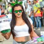 A marijuana legalization supporter holds a symbolic plate full of medicine that could be substituted with cannabis.