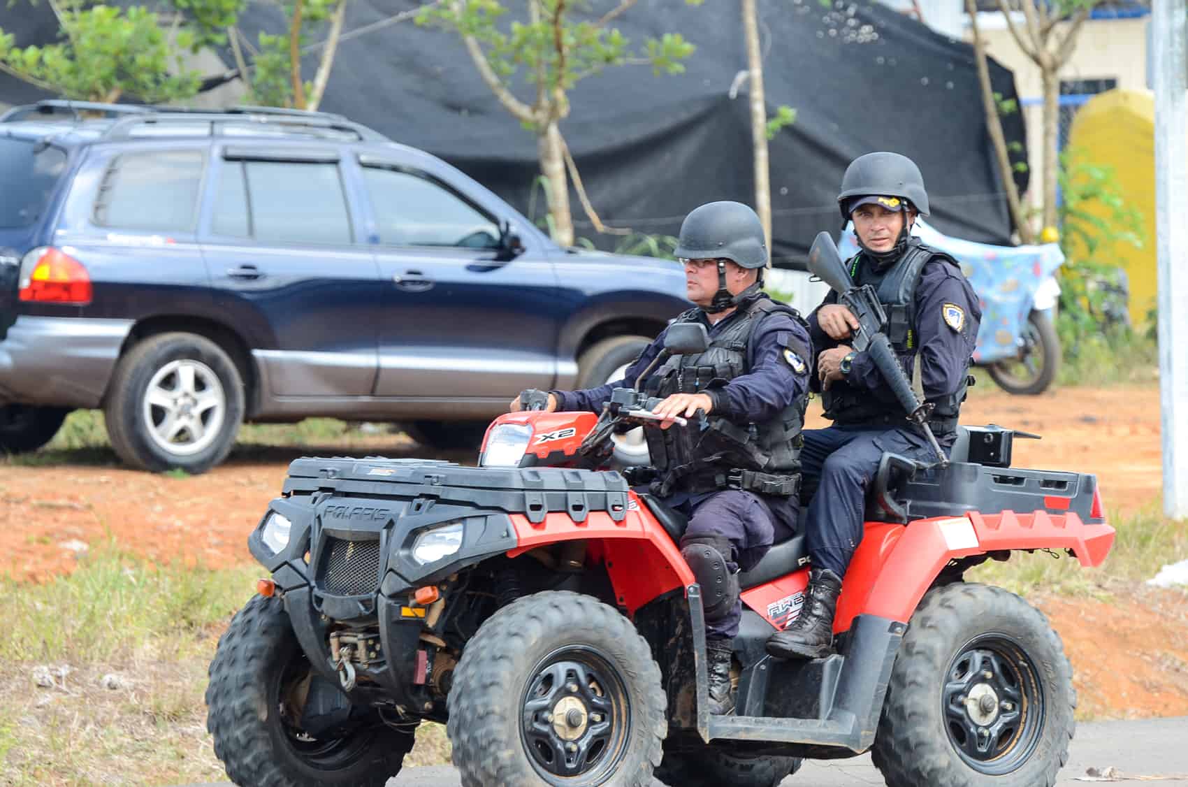 Costa Rican police patrol the Costa Rica-Nicaragua border at las Tablillas, April 29, 2015.