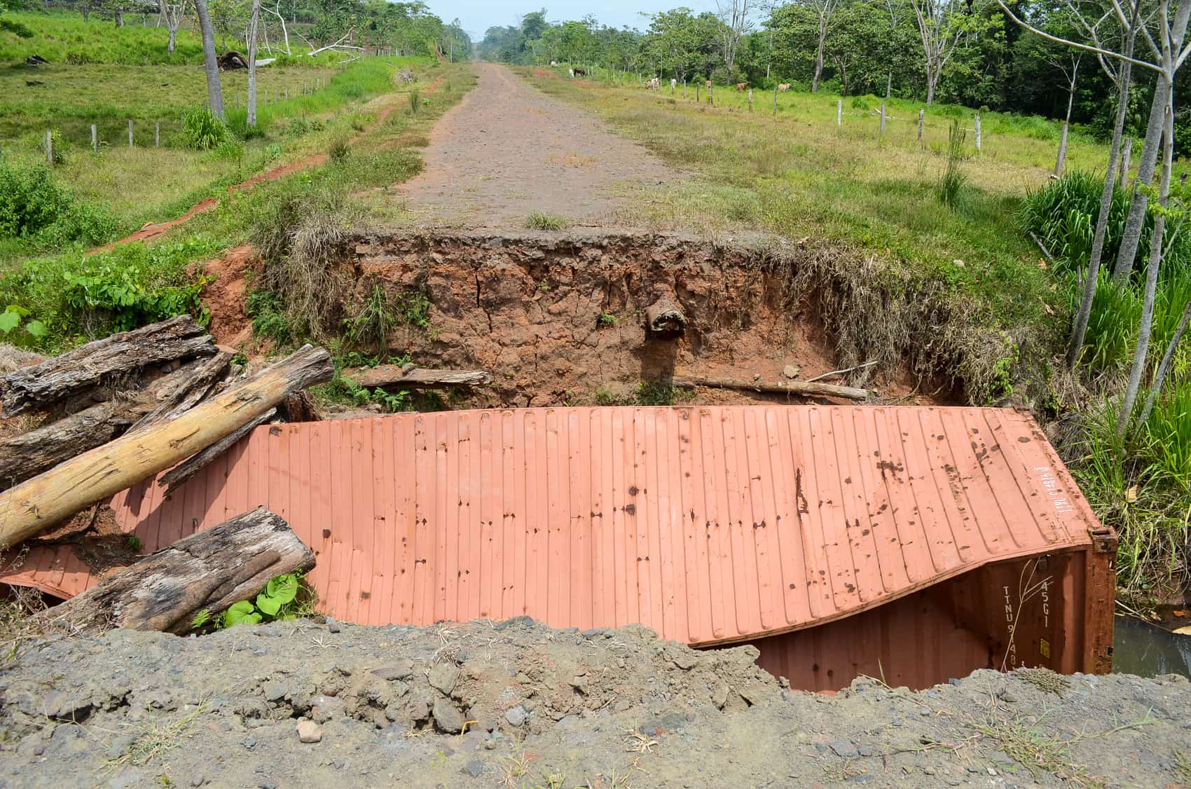 A fallen bridge on Route 1856 near Los Chiles, Costa Rica