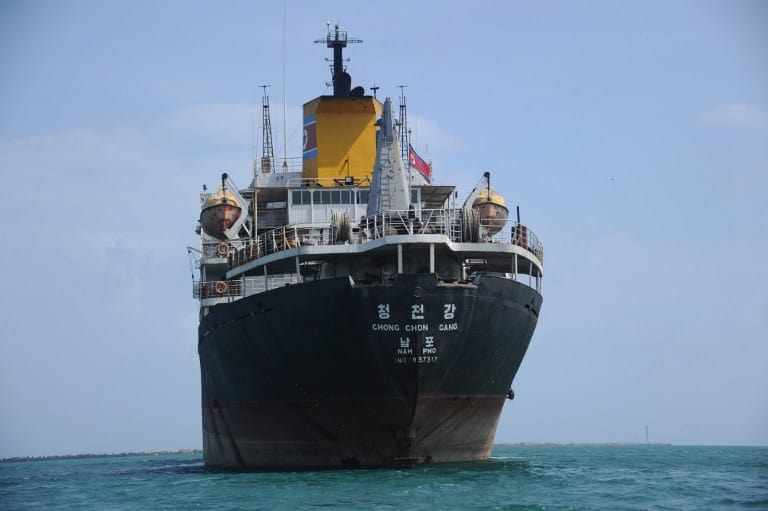 North Korean cargo vessel Chong Chon Gang at anchor in front of the Sherman Base near Colón, 120 km from Panama City, last year.