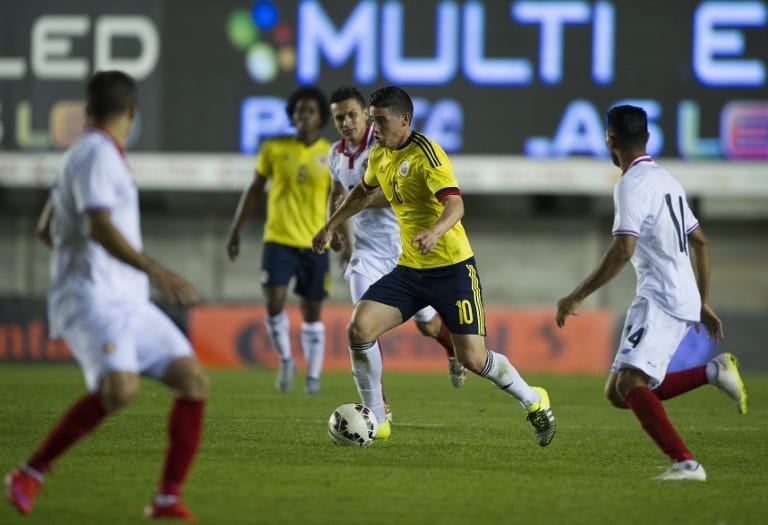 Colombia's midfielder James Rodriguez controls the ball during a friendly football match against Costa Rica at Diego Armando Maradona stadium in Buenos Aires, Argentina on June 6, 2015.