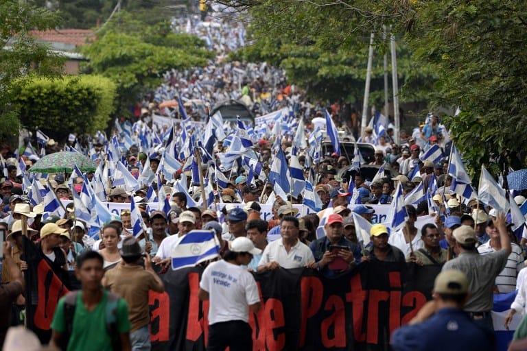 Thousands march against the construction of an inter-oceanic canal in Juigalpa, Nicaragua on June 13.