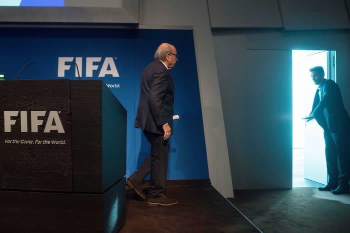 FIFA President Sepp Blatter leaves after a press conference.