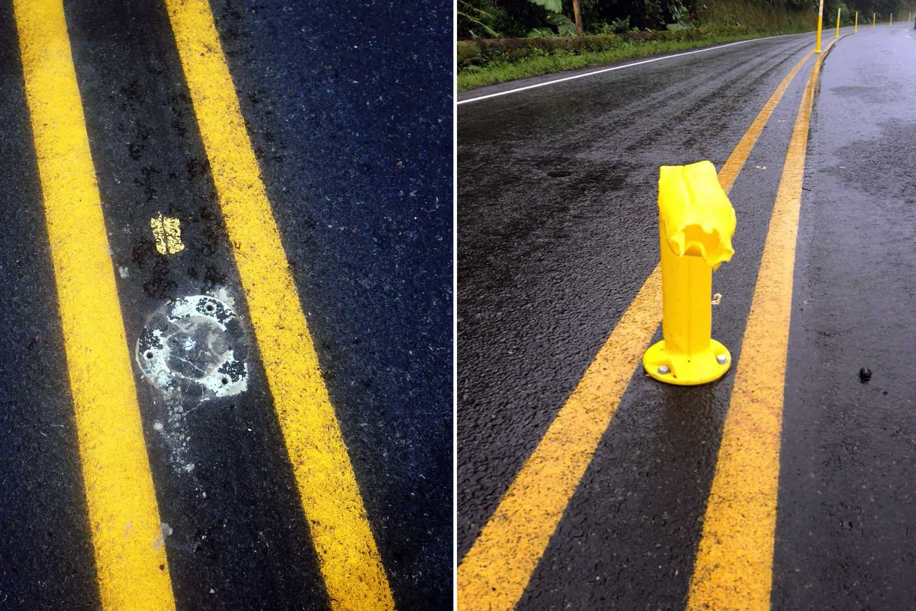 Lane dividers vandalized on Route 32, June 2015