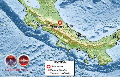 The epicenter of a magnitude-4.4- temblor in Siquirres.