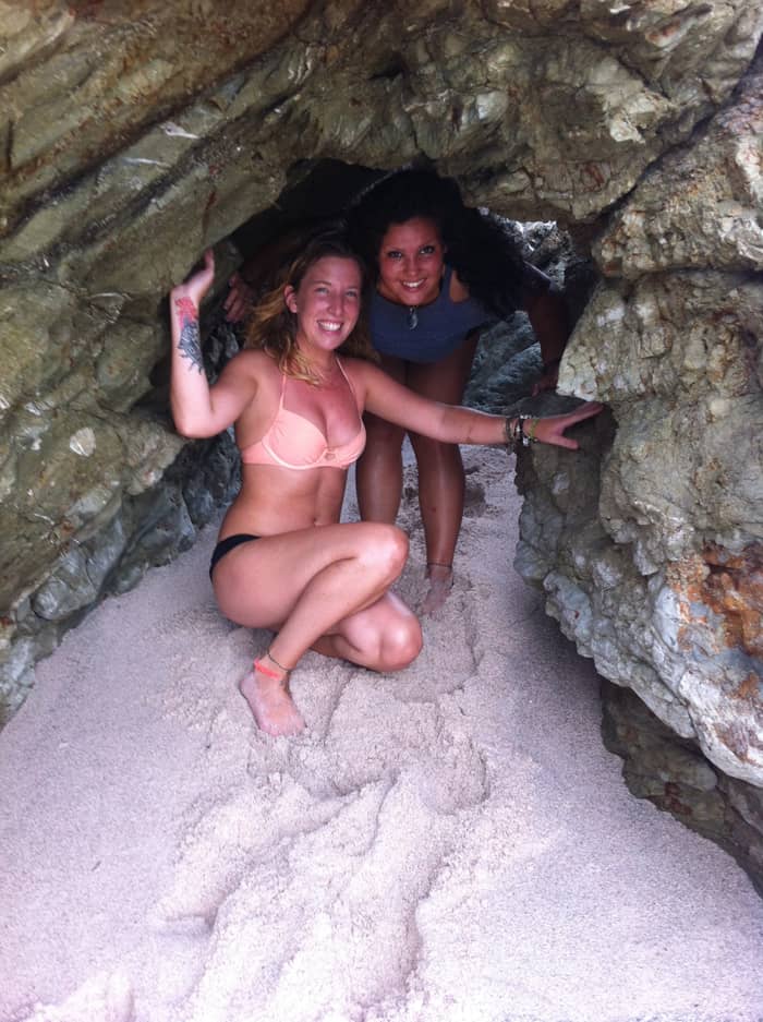Kaitlynn O'Connor and Nadia Jeljeli in the cave tunnel where they ended up sheltering from a storm with two other people.