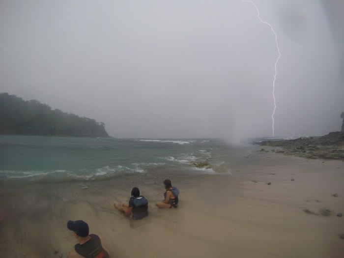 Lightning strikes the water off Isla Chora, Costa Rica.