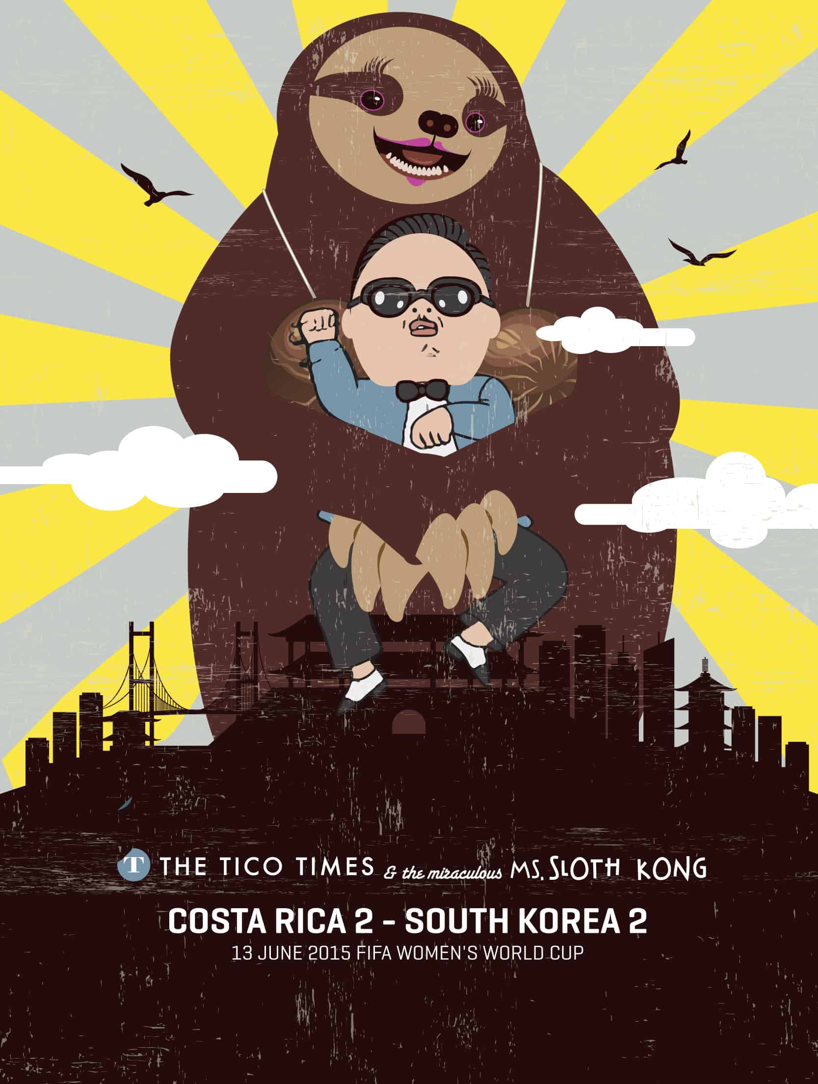 Ms. Sloth Kong allegedly seized the opportunity to sloth-hug Gangnam Style performer Psy.