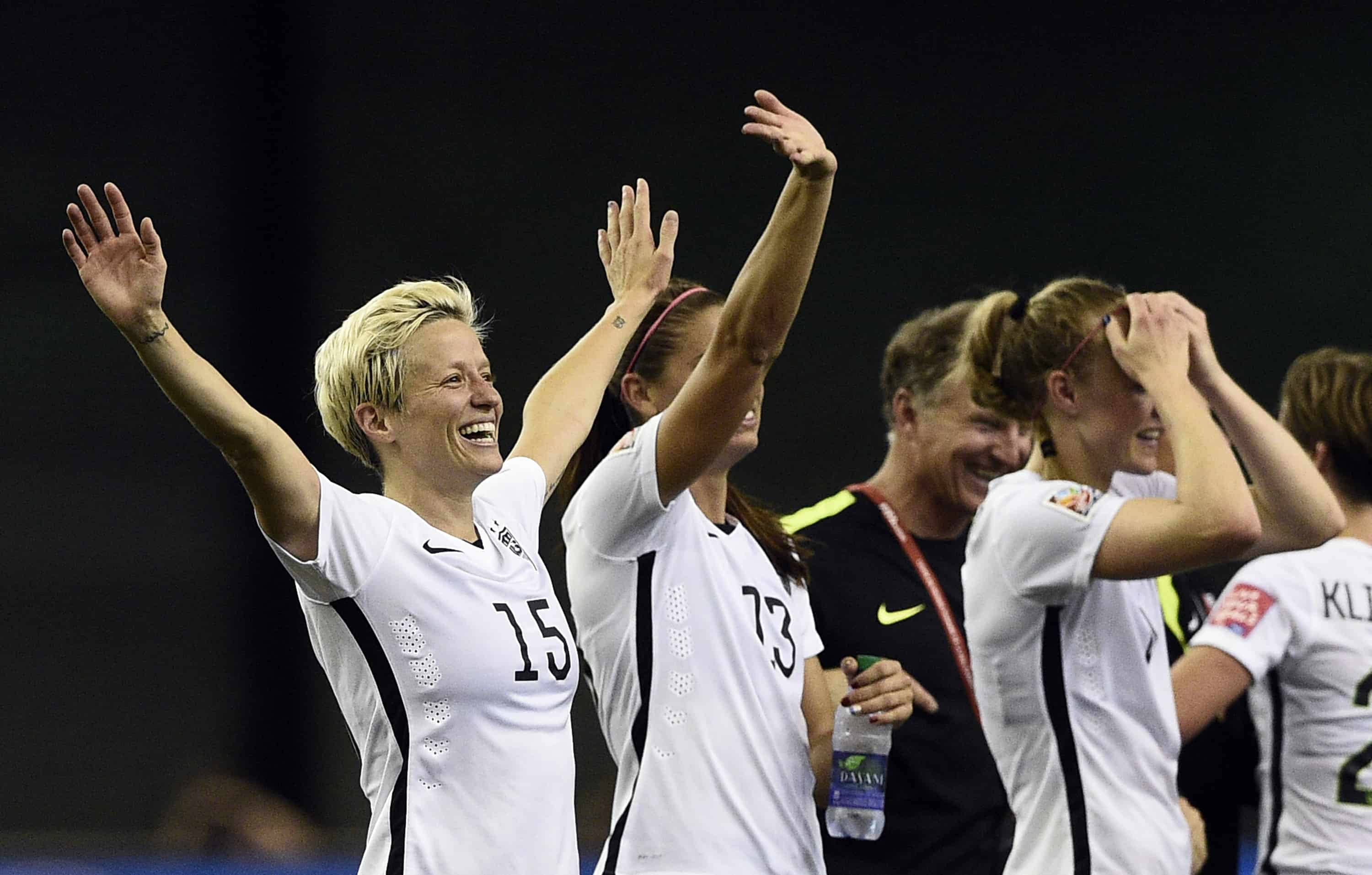 U.S. midfielder Megan Rapinoe celebrates after winning the semi-final .