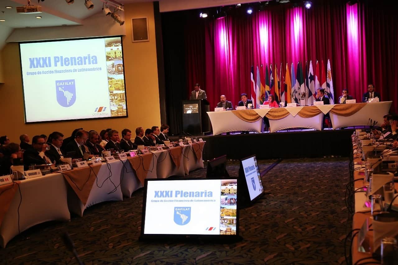Public Security Minister Gustavo Mata addresses the the opening session of Gafilat's 31st plenary session, July 9, 2015.
