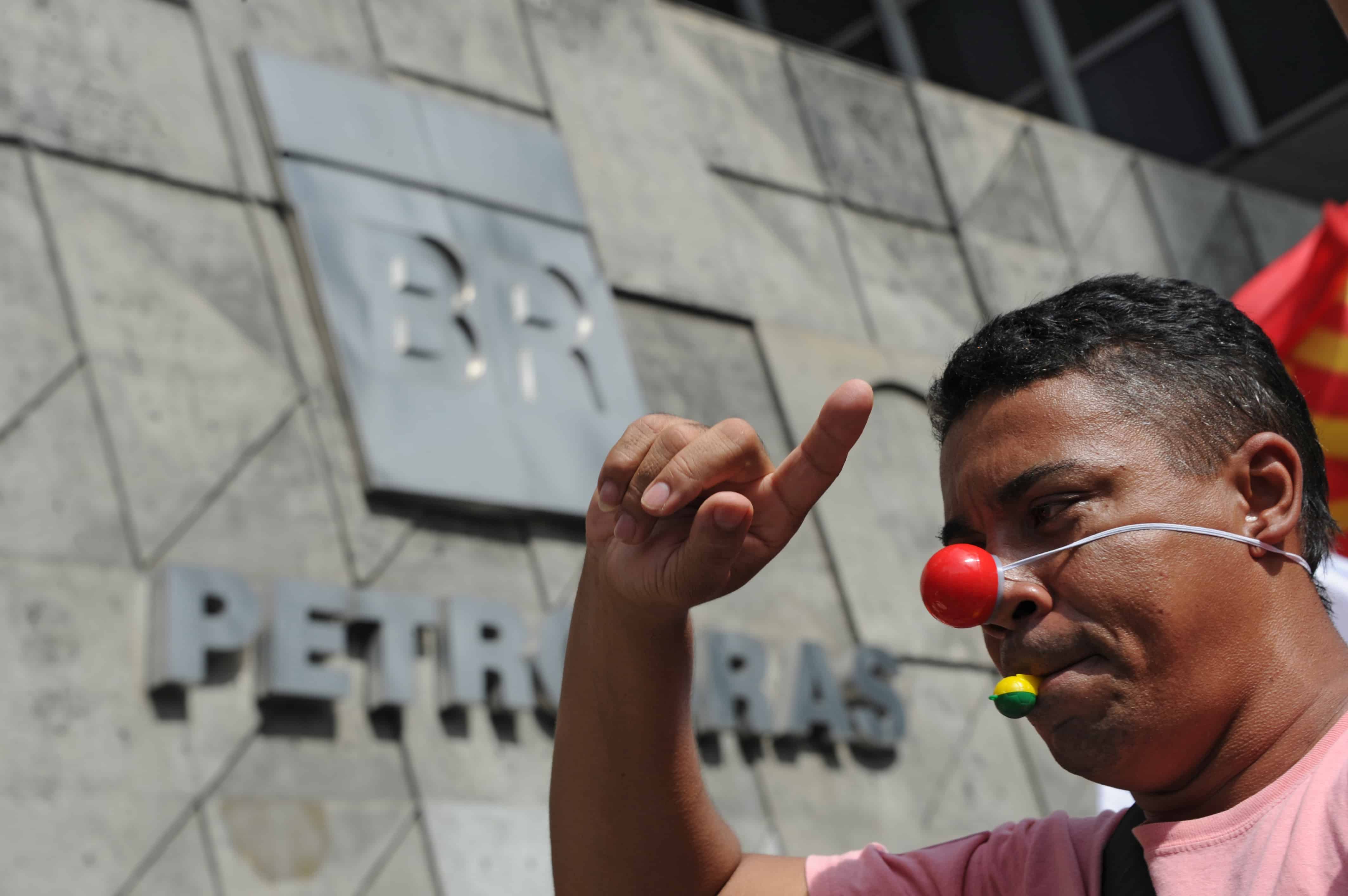 Outsourced personnel of Brazilian national oil company Petrobras protest.