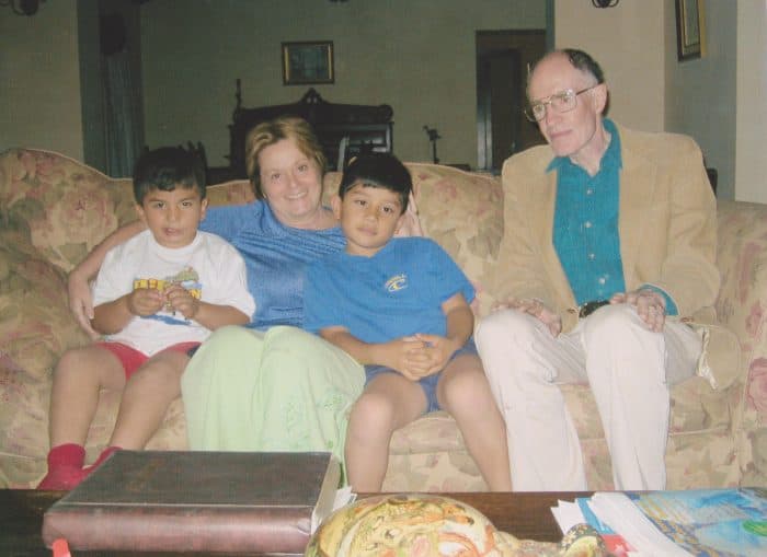 Elaine Fendell, second left, with sons Isaac, left, and David, center, and husband Henry Lanz.