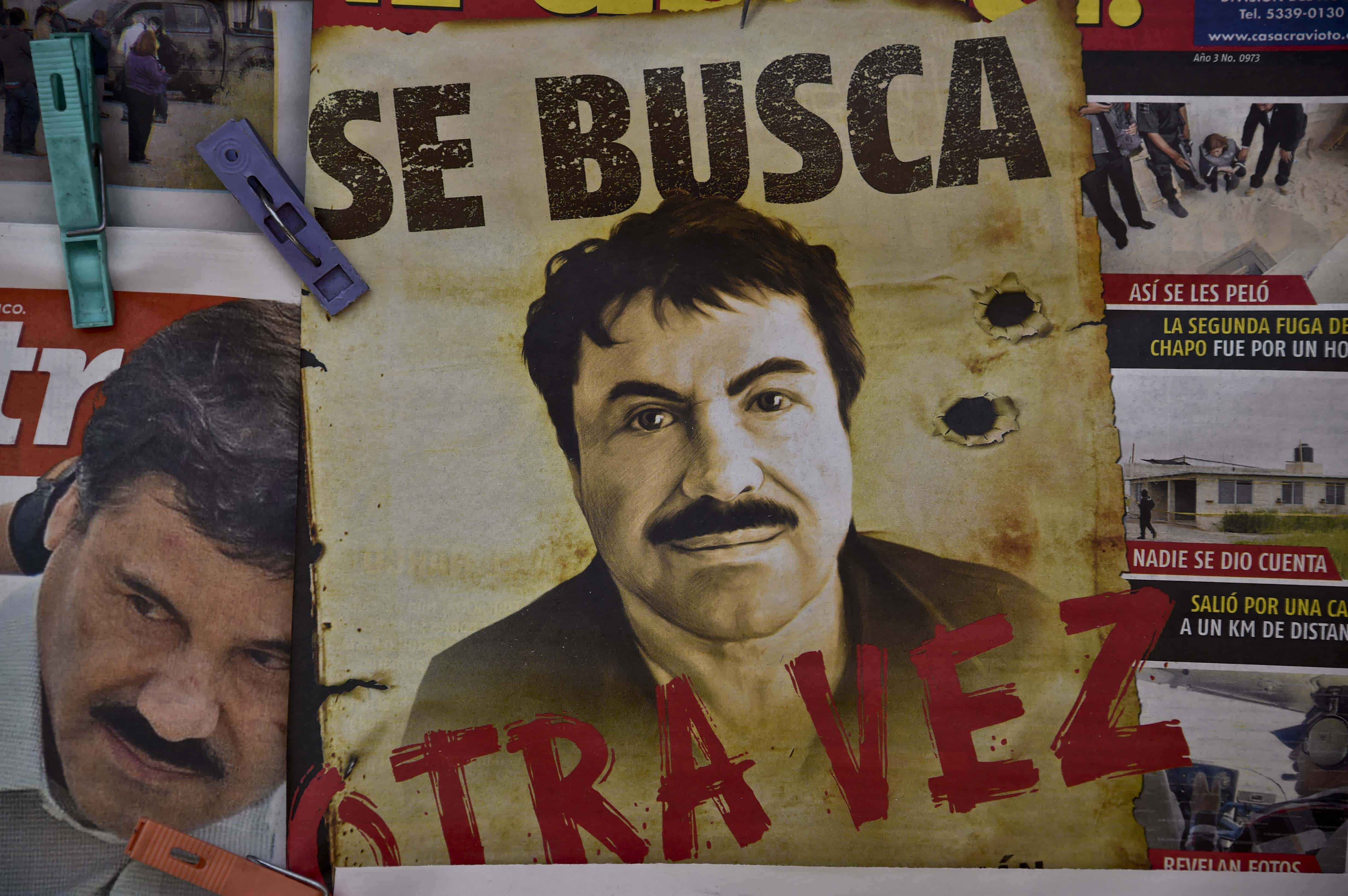 A Sinaloa wanted poster of Mexican drug lord Joaquín 