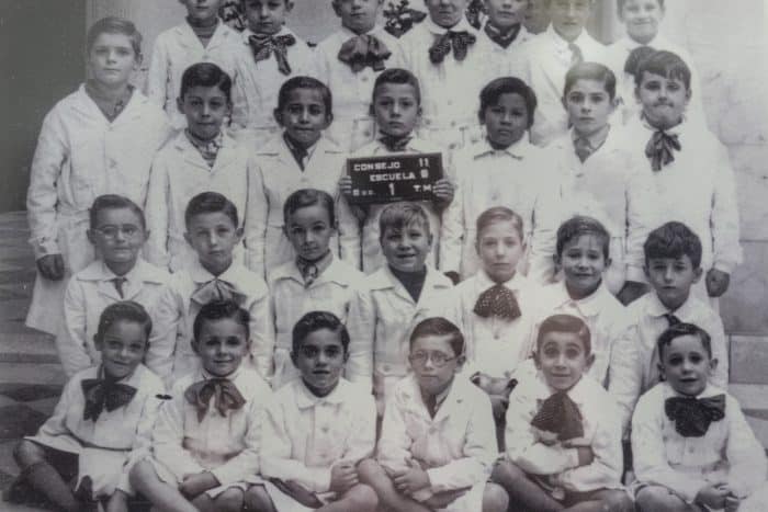 An archive photograph with Jorge Mario Bergoglio, first from the right on the bottom row, while he was in elementary school in Flores.