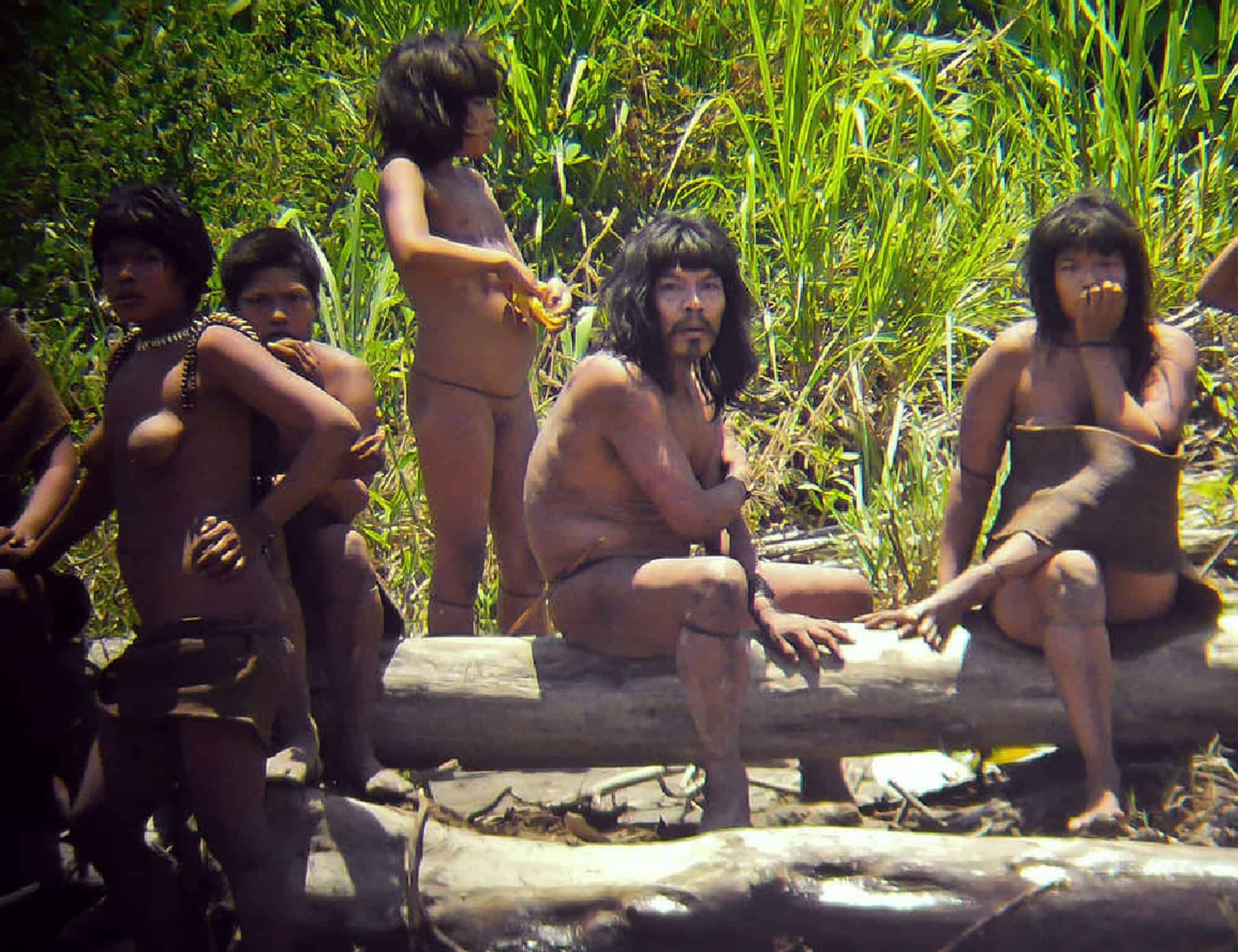 A family of the Mashco-Piro tribe somewhere in the southeastern Peruvian jungle.