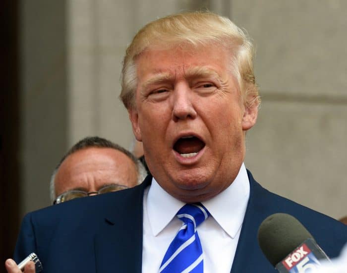 U.S. presidential candidate Donald Trump exits New York Supreme Court after morning jury duty on Aug. 17, 2015.