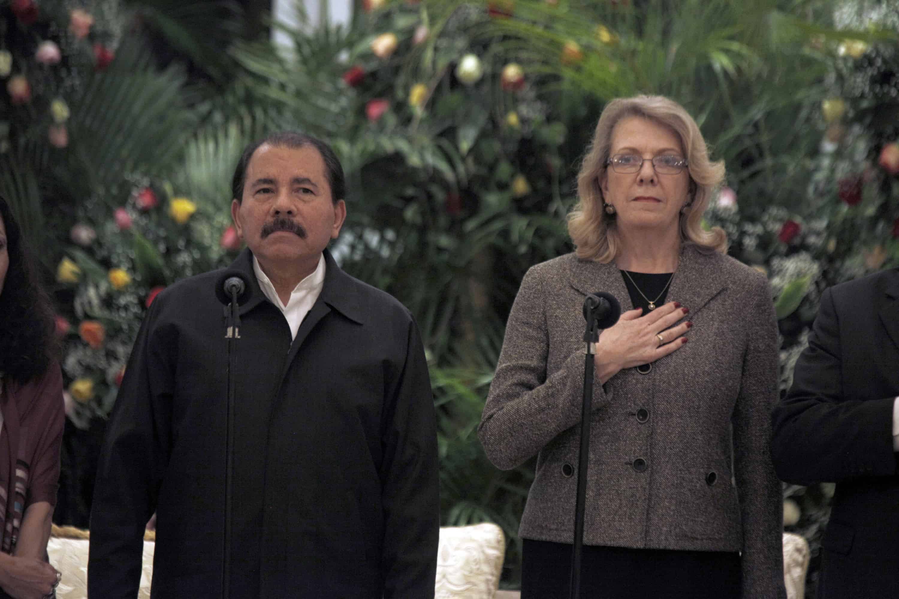Nicaraguan President Daniel Ortega, left, and U.S. Ambassador to Nicaragua Phyllis Powers on May 3, 2012.