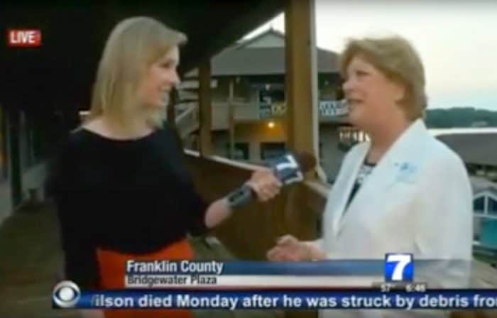 TV reporter Alison Parker, left, during an interview on tourism at a water park before she was shot and killed.  