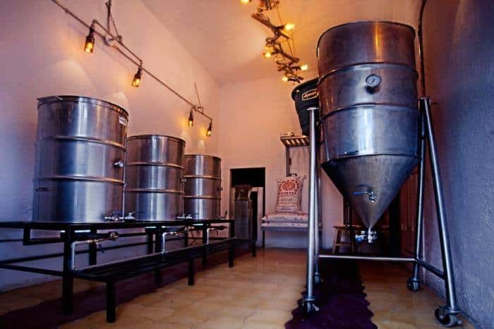 Beer brewing vats at Stiefel's.