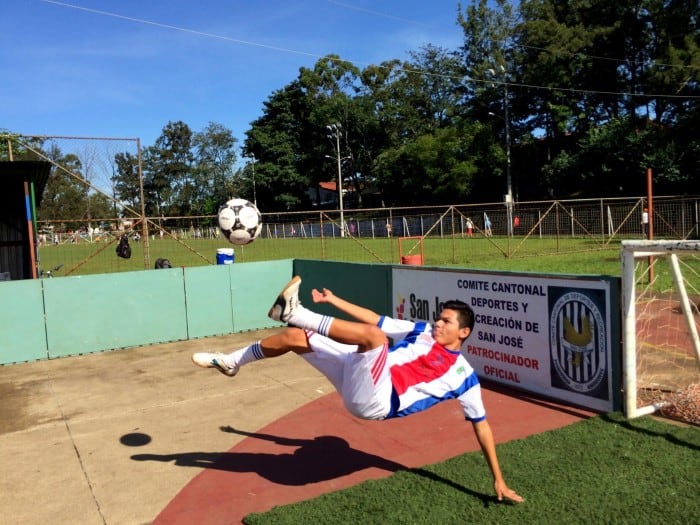 The Costa Rica street football team prepare for the Homeless World Cup that begins Sept. 12 in Amsterdam. Durman Vindas Ruiz, shown here, competed last year when Costa Rica's homeless players went to Santiago, Chile.