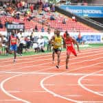 Lalonde Gordon (far left) of Trinidad & Tobago edged out Costa Rica's Nery Brenes in the men's 400 meter dash finals at the NACAC Championships in San José on Saturday, August 8, 2015.