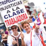 Teachers from public schools, members of the National Association of Educators (ANDE) attend the public employee protest in Avenida Segunda, San José, August 20, 2015.